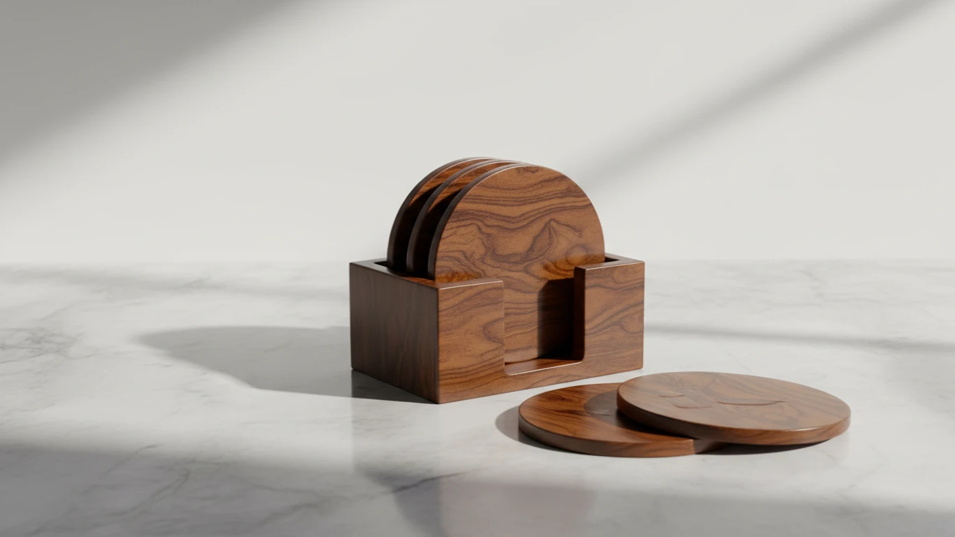 Conjunto de Porta-Copos em Madeira Nobre