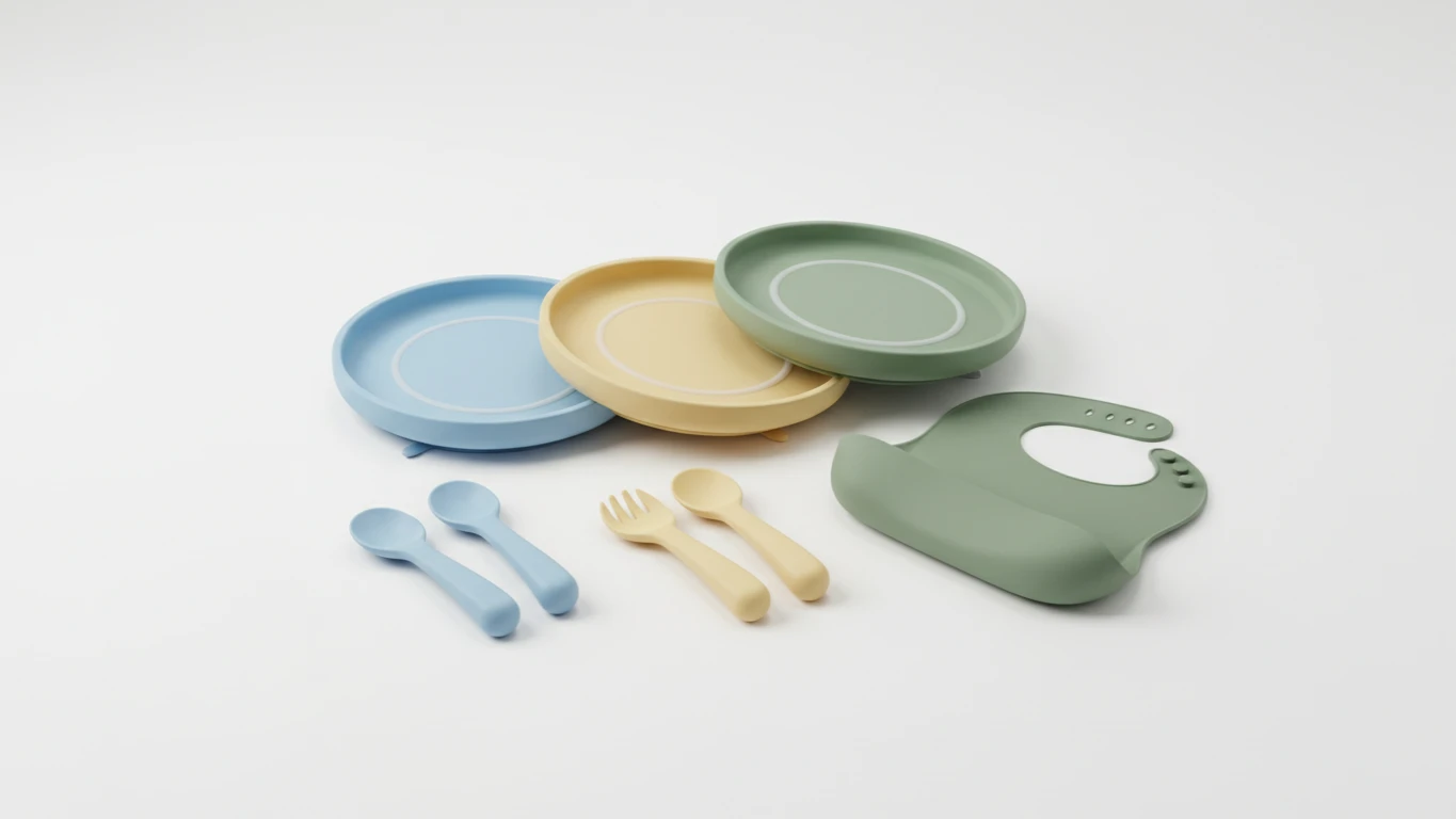 Conjunto de Pratinhos e Talheres de Silicone Flexível