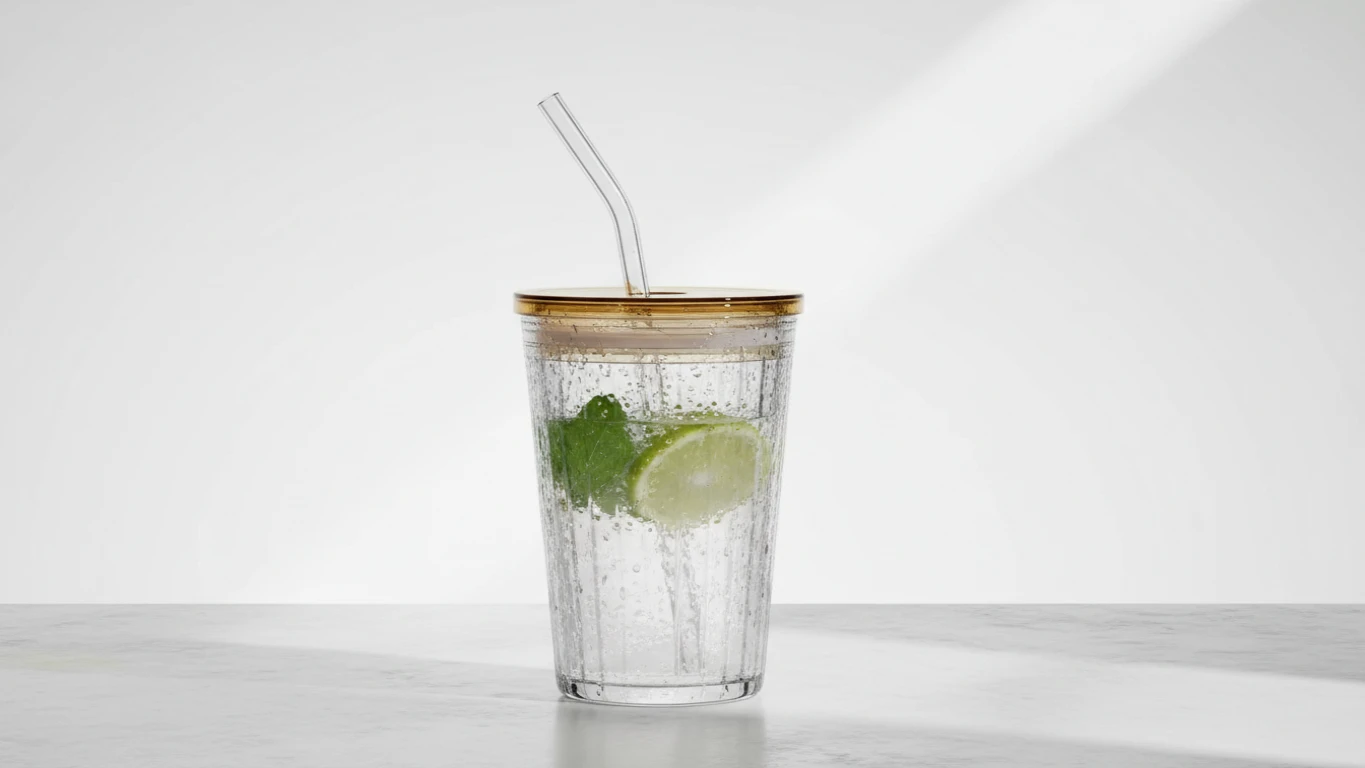 Copo Reutilizável com Tampa e Canudo