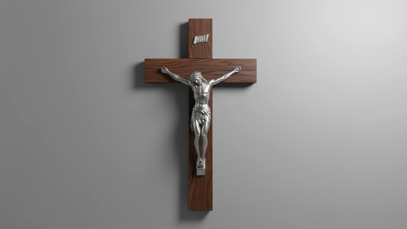 Crucifixo de Parede em Madeira Nobre e Metal