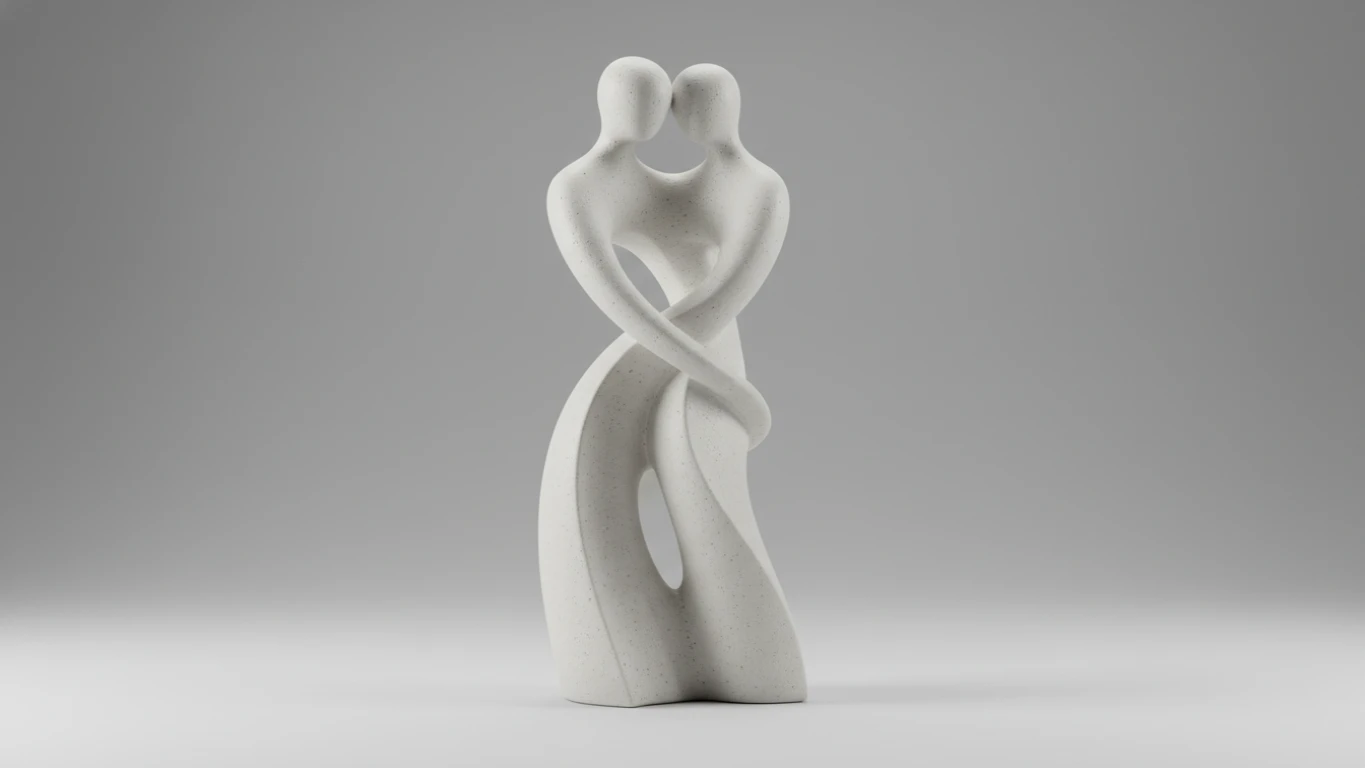 Escultura Abstrata de Casal em Cerâmica Branca