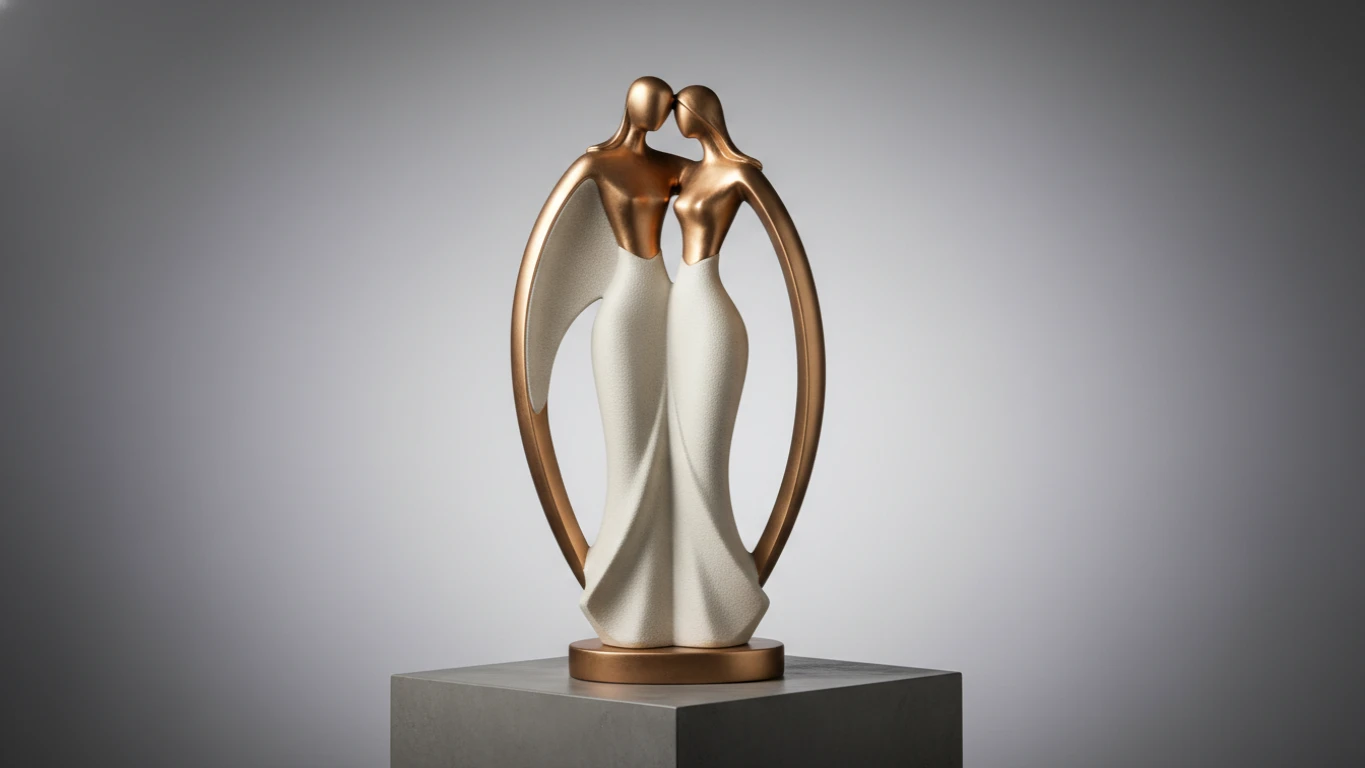 Escultura Decorativa Casal em Resina e Metal