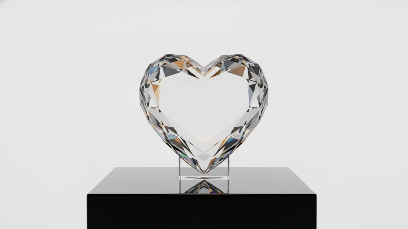 Escultura de Cristal em Formato de Coração