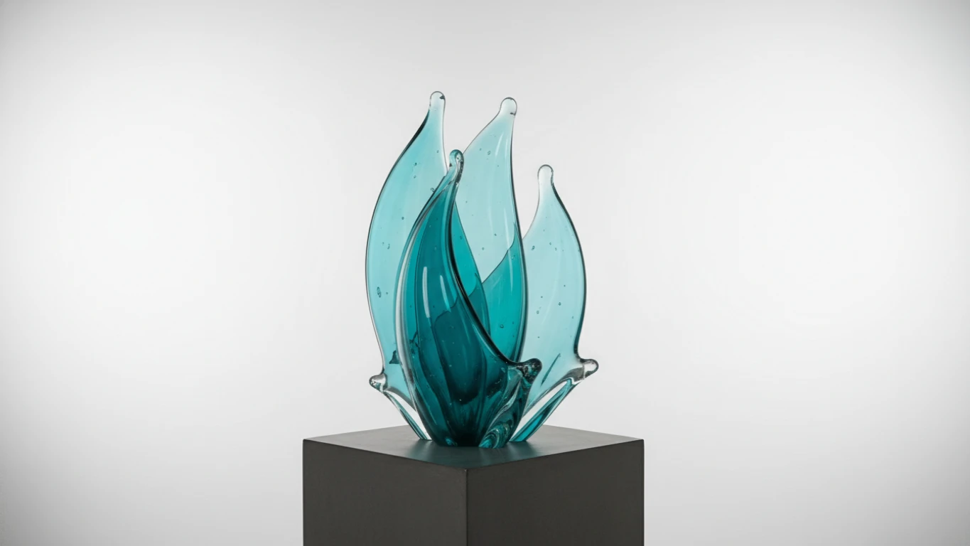 Escultura de Vidro Murano em Tons de Turquesa