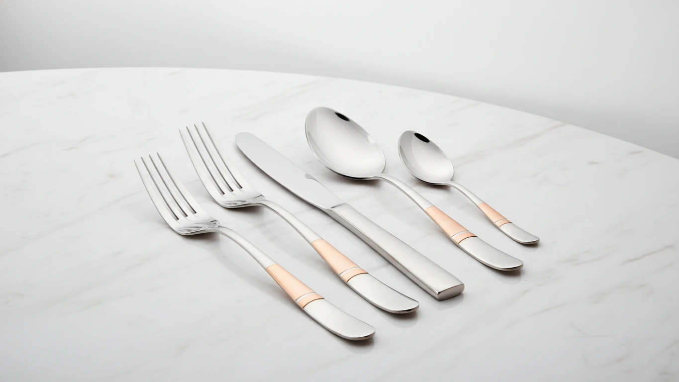 Faqueiro de Aço Inox com Detalhes em Cobre