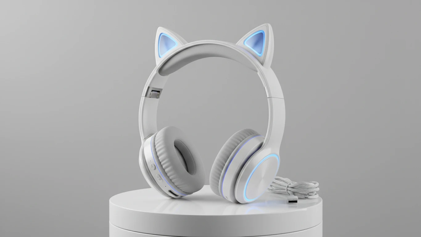 Headphone Bluetooth com Orelhas de Gato LED