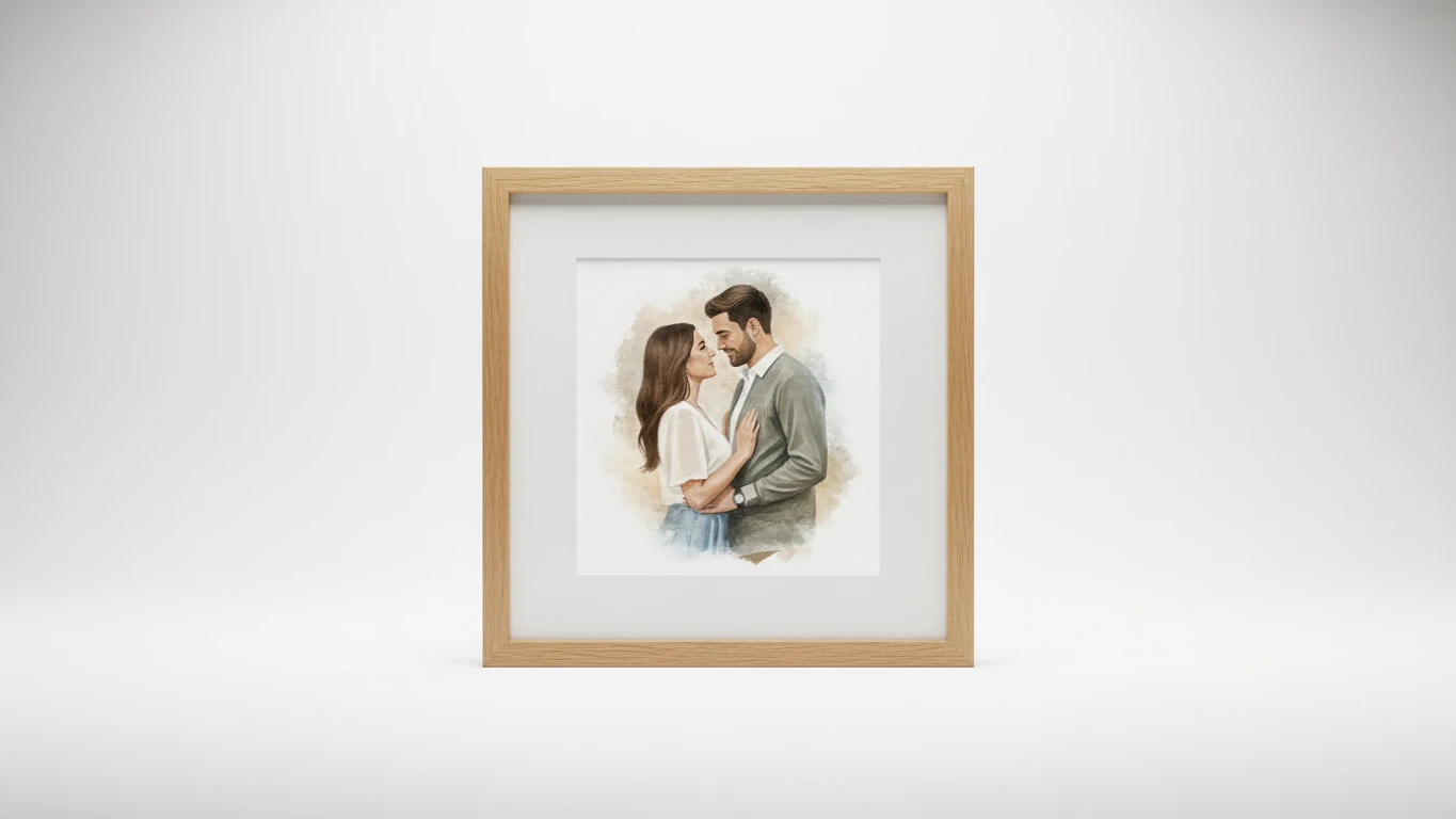 Ilustração Personalizada do Casal em Moldura