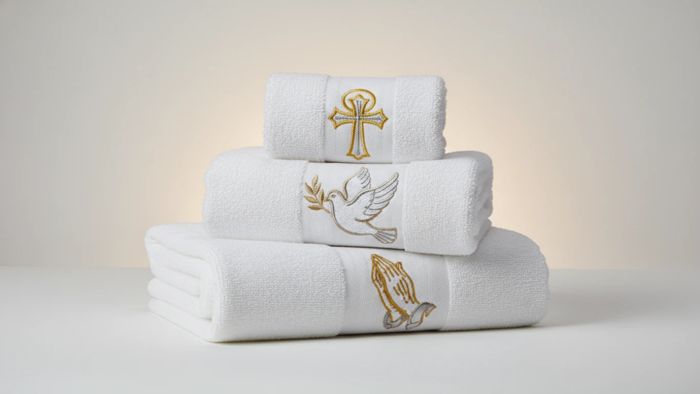 Jogo de Toalhas de Lavabo com Bordado Religioso