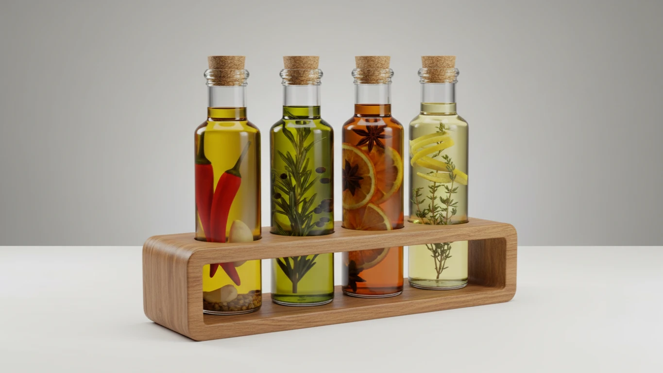 Kit de Azeites Aromatizados em Suporte de Madeira