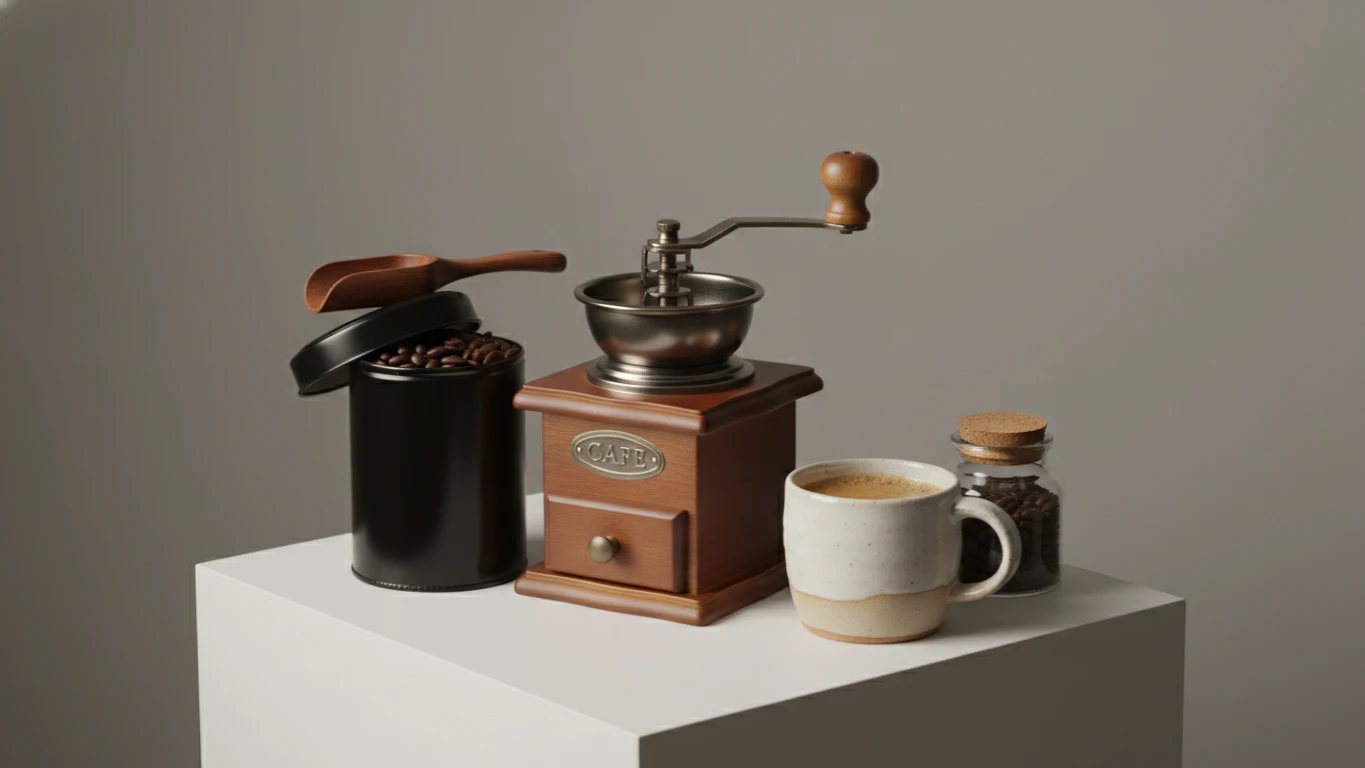 Kit de Café Gourmet com Moedor de Madeira