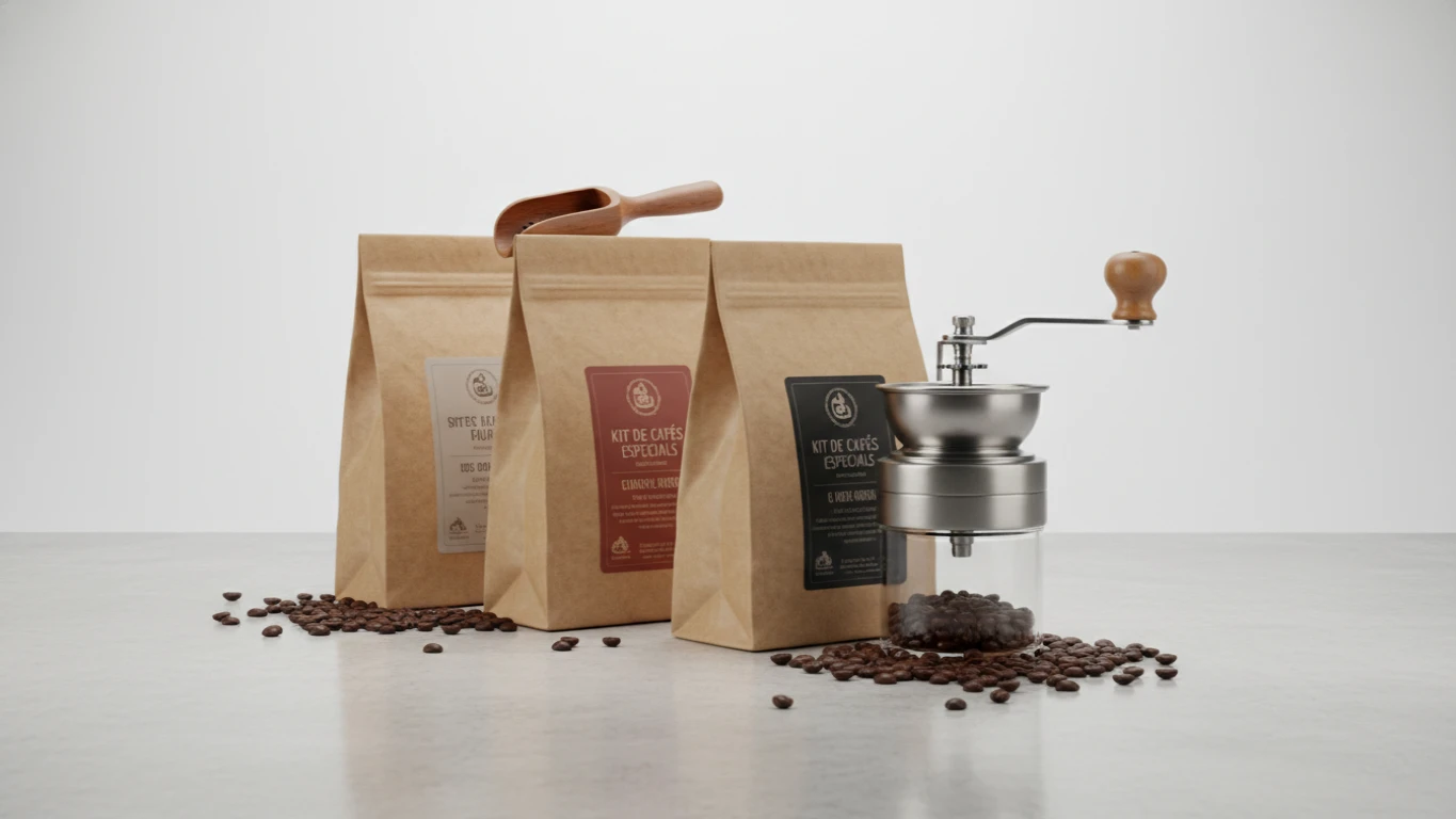 Kit de Cafés Especiais e Moedor Manual