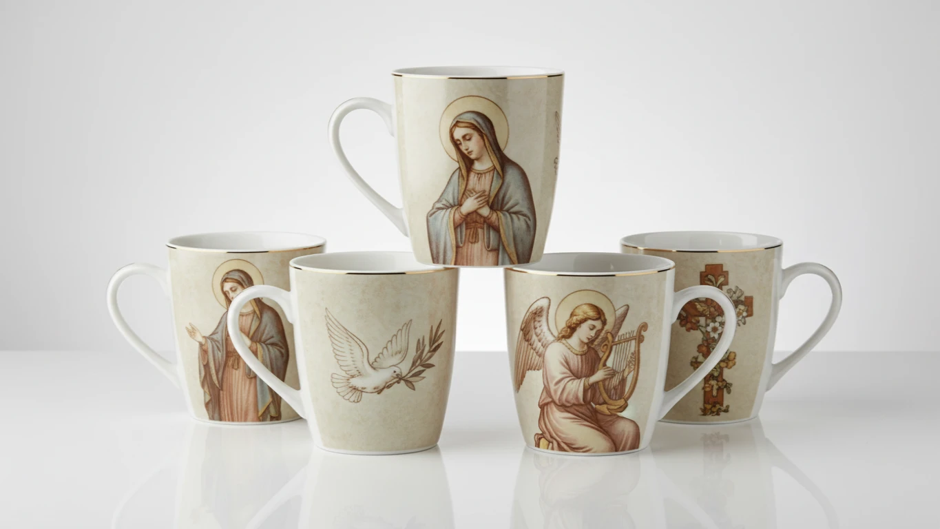 Kit de Canecas de Porcelana com Arte Religiosa