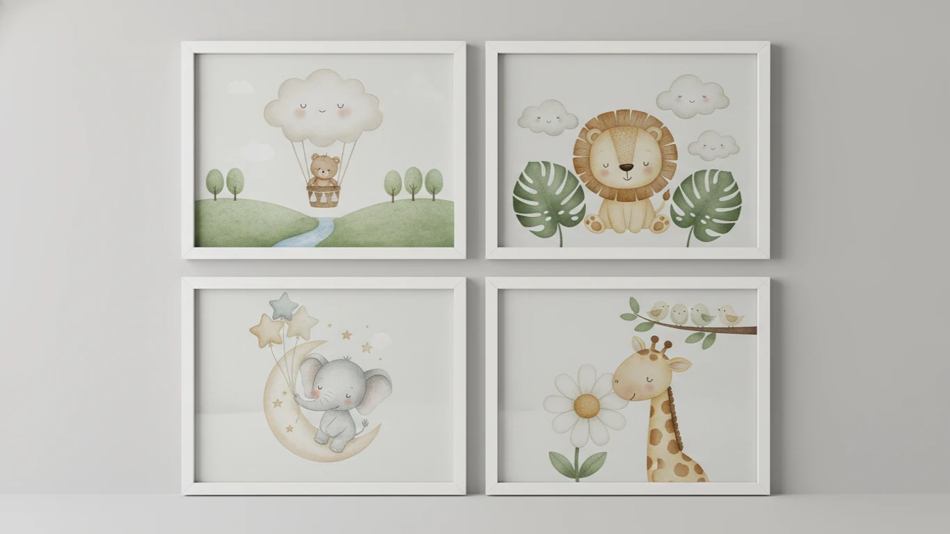 Kit de Quadros Decorativos com Tema Lúdico para Bebê