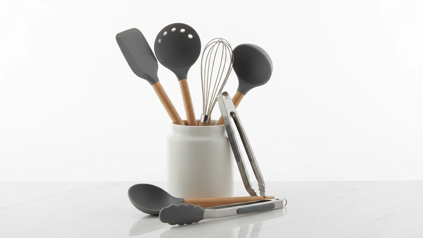 Kit de Utensílios de Silicone com Cabo de Madeira