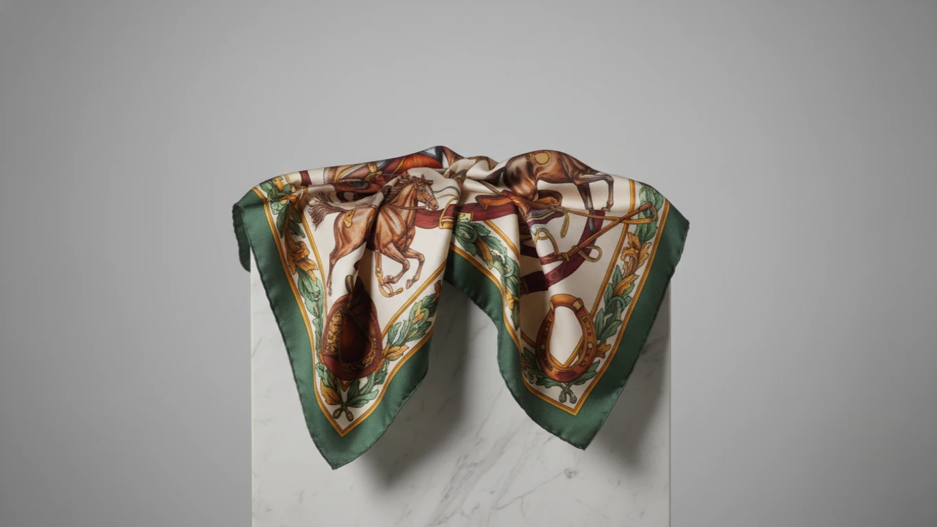 Lenço de Seda com Estampa Equestre