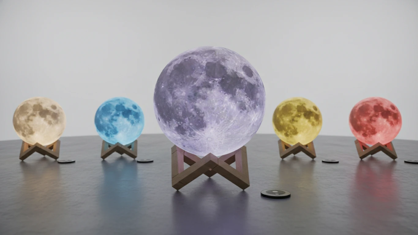 Luminária de Lua 3D com Controle de Cores