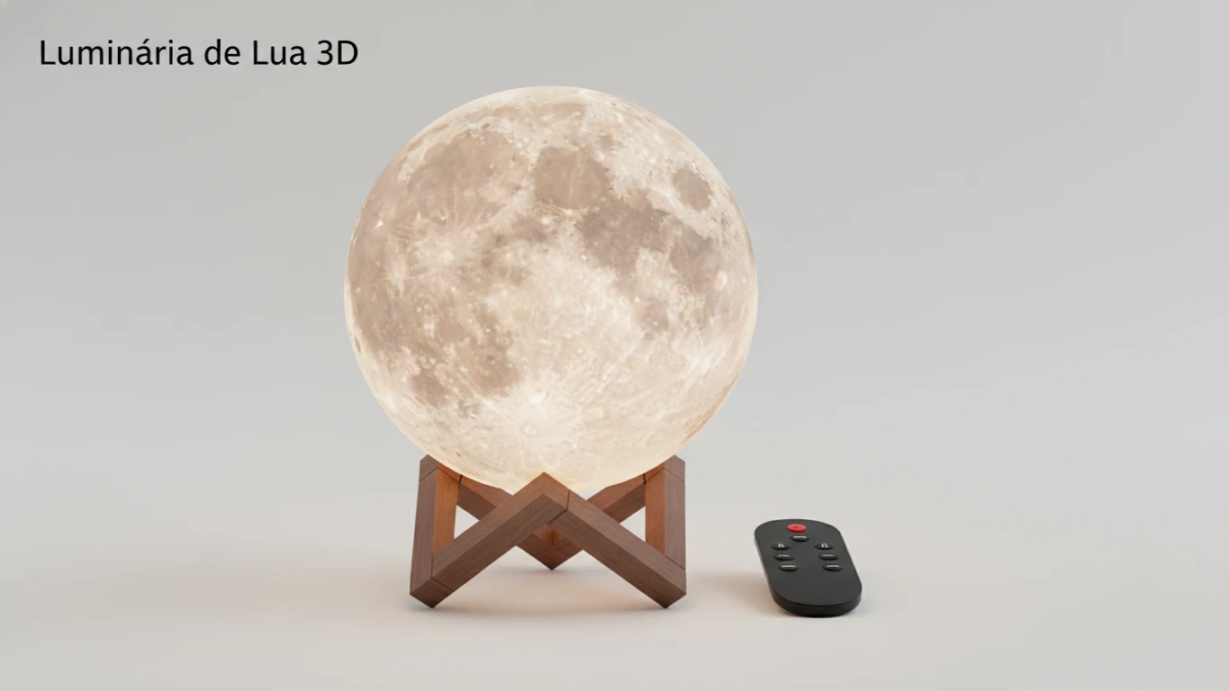 Luminária de Lua 3D com Controle