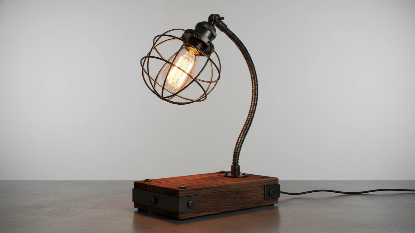 Luminária de Mesa Estilo Industrial em Madeira