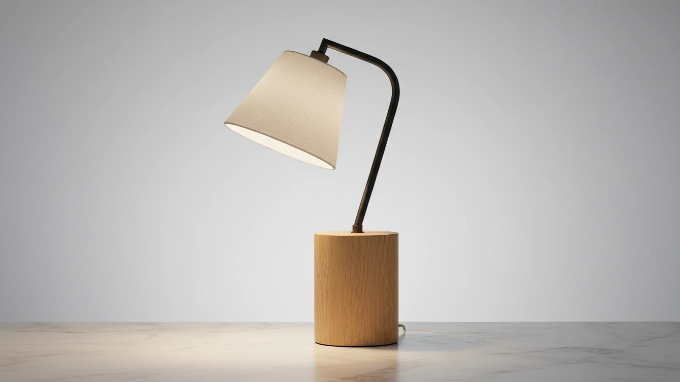 Luminária de Mesa com Base de Madeira