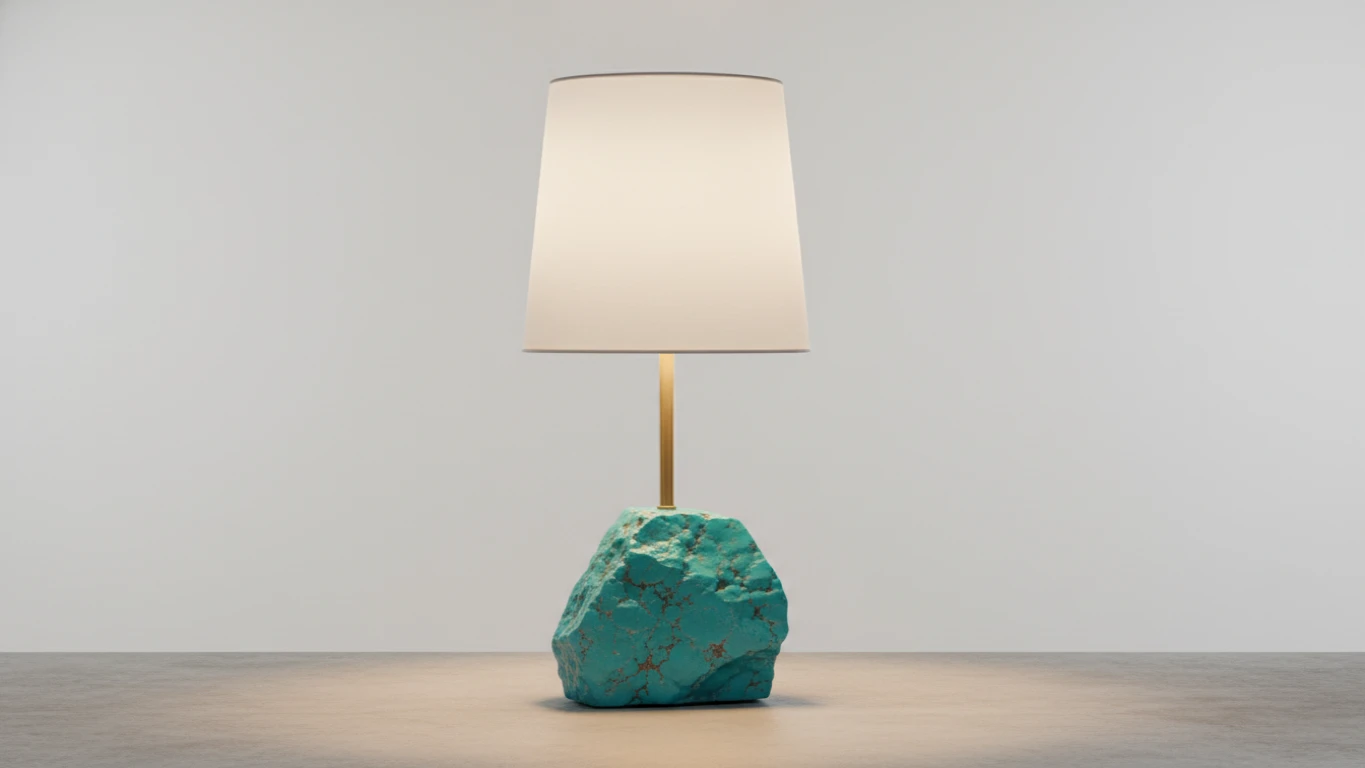 Luminária de Mesa com Base de Pedra Turquesa