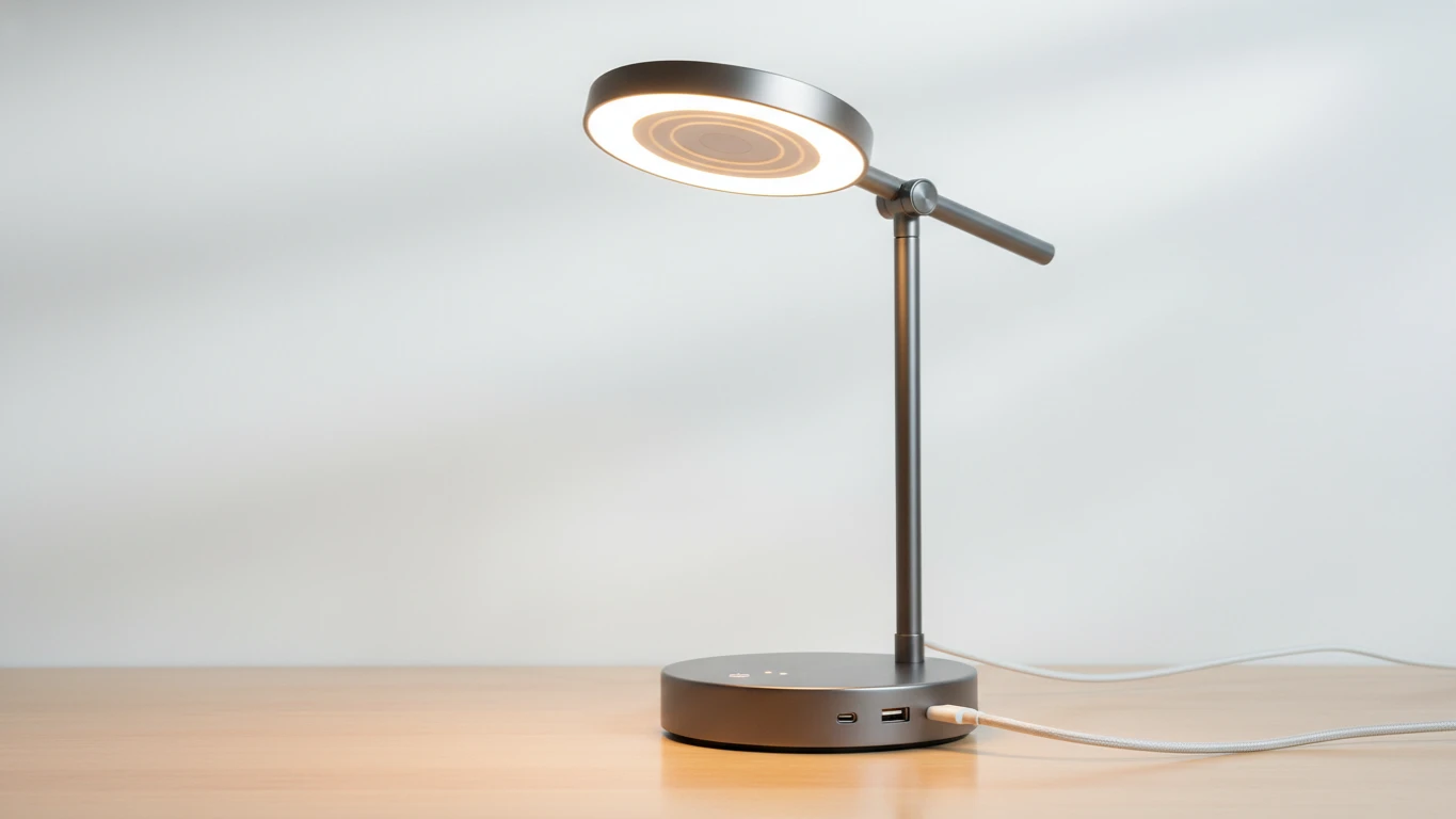 Luminária de Mesa com Luz Regulável e Carregador USB