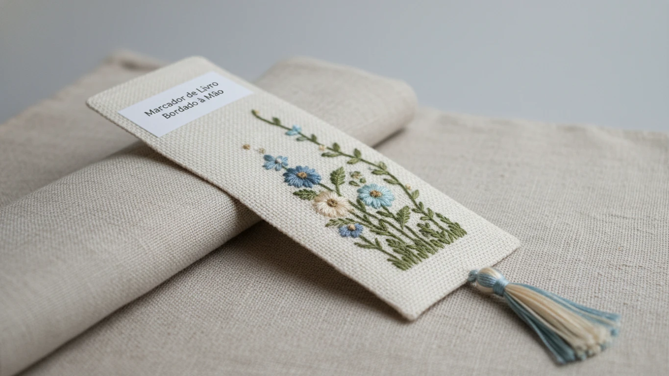 Marcador de Livro Bordado à Mão