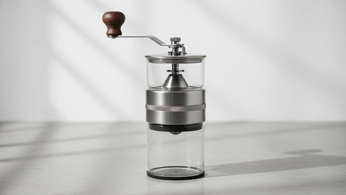 Moedor de Café Manual em Inox e Vidro