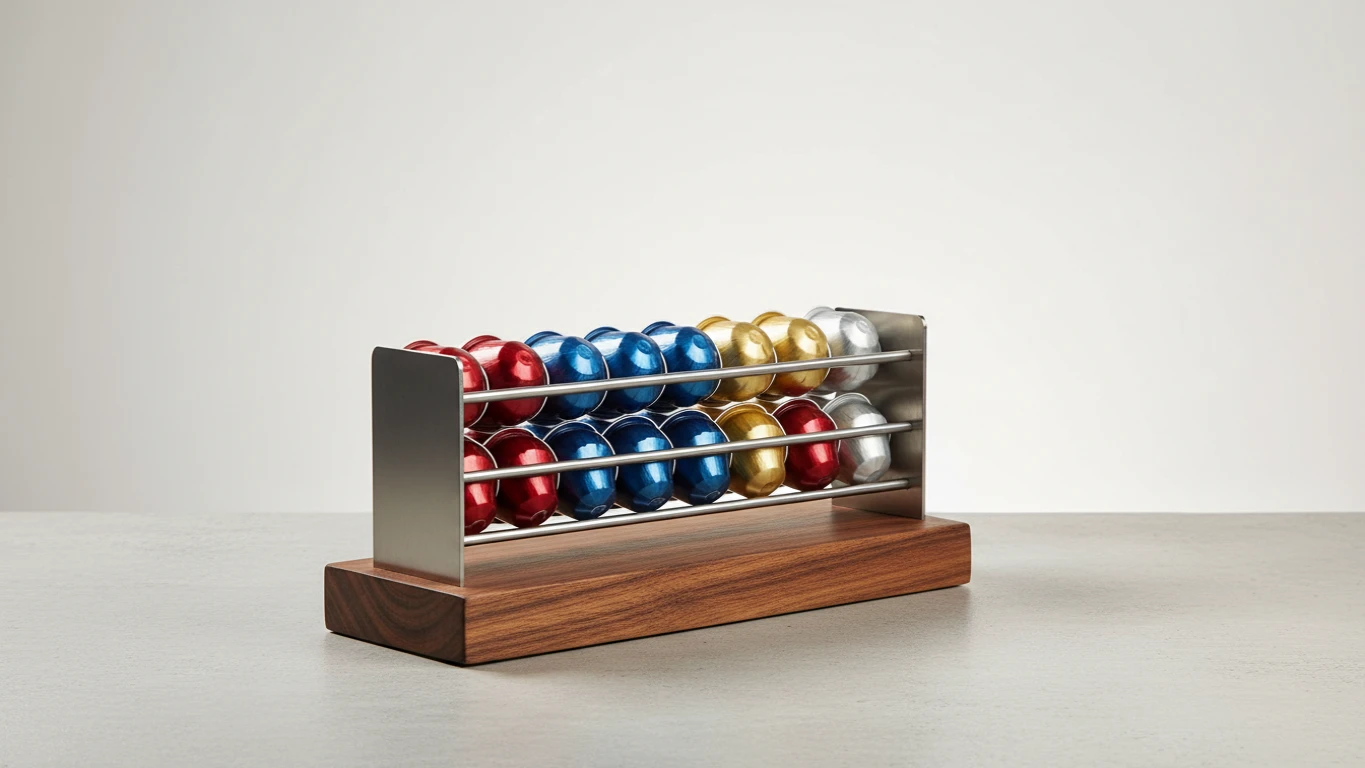 Organizador de Cápsulas em Madeira e Metal