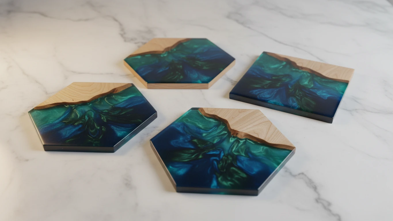 Porta-Copos Geométricos em Madeira e Resina