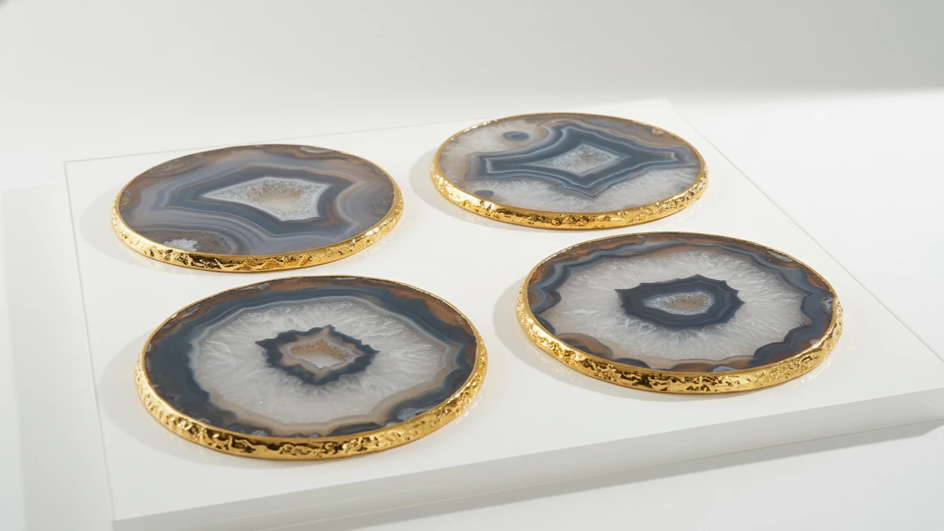 Porta-Copos de Ágata com Bordas Douradas