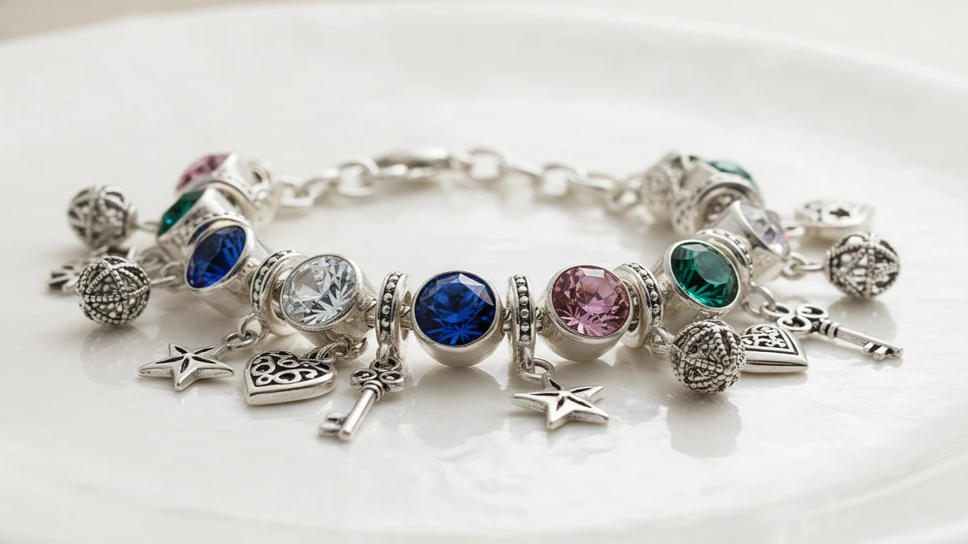 Pulseira de Berloques e Cristais