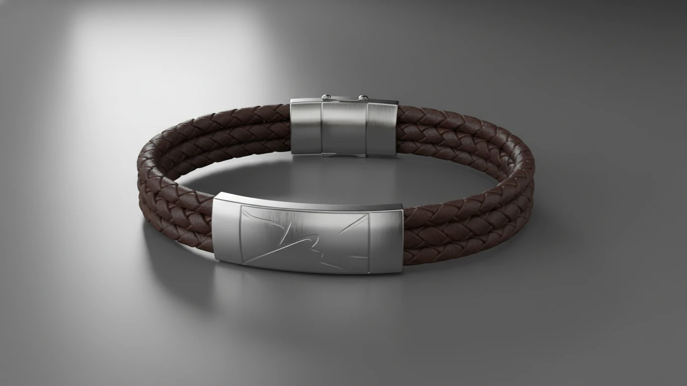 Pulseira de Couro com Detalhe em Aço