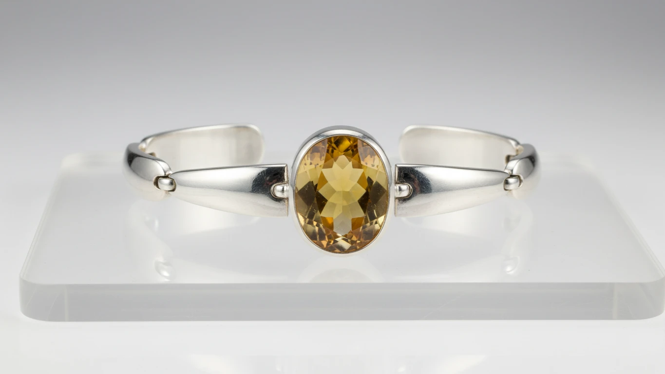 Pulseira de Prata com Pedra Citrino