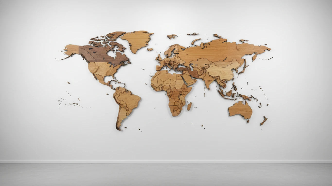 Quadro de Mapa Mundi 3D em Madeira