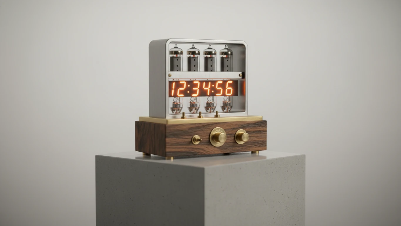 Relógio Digital de Tubos com Estilo Retrô