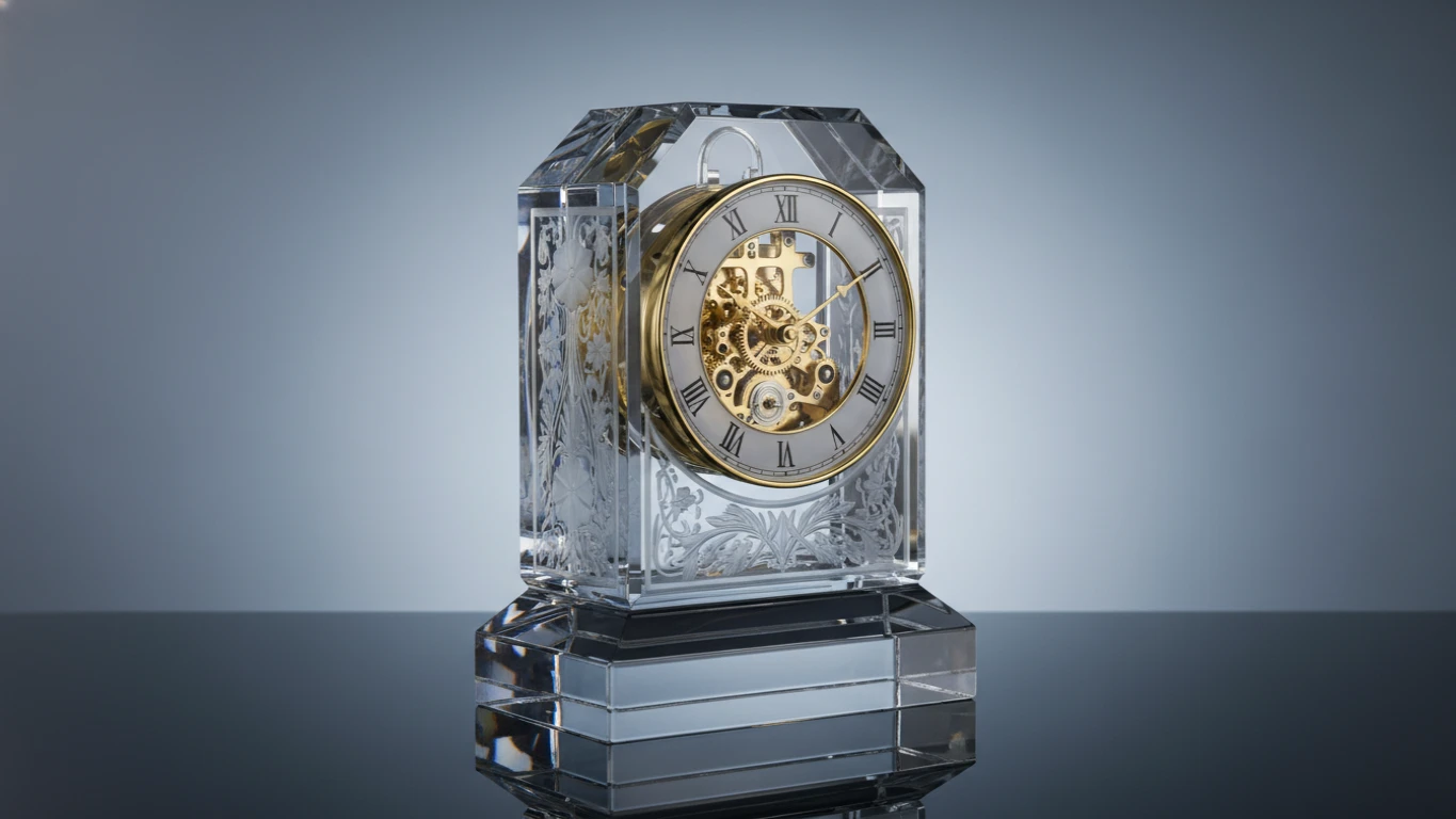 Relógio de Mesa em Cristal Gravado