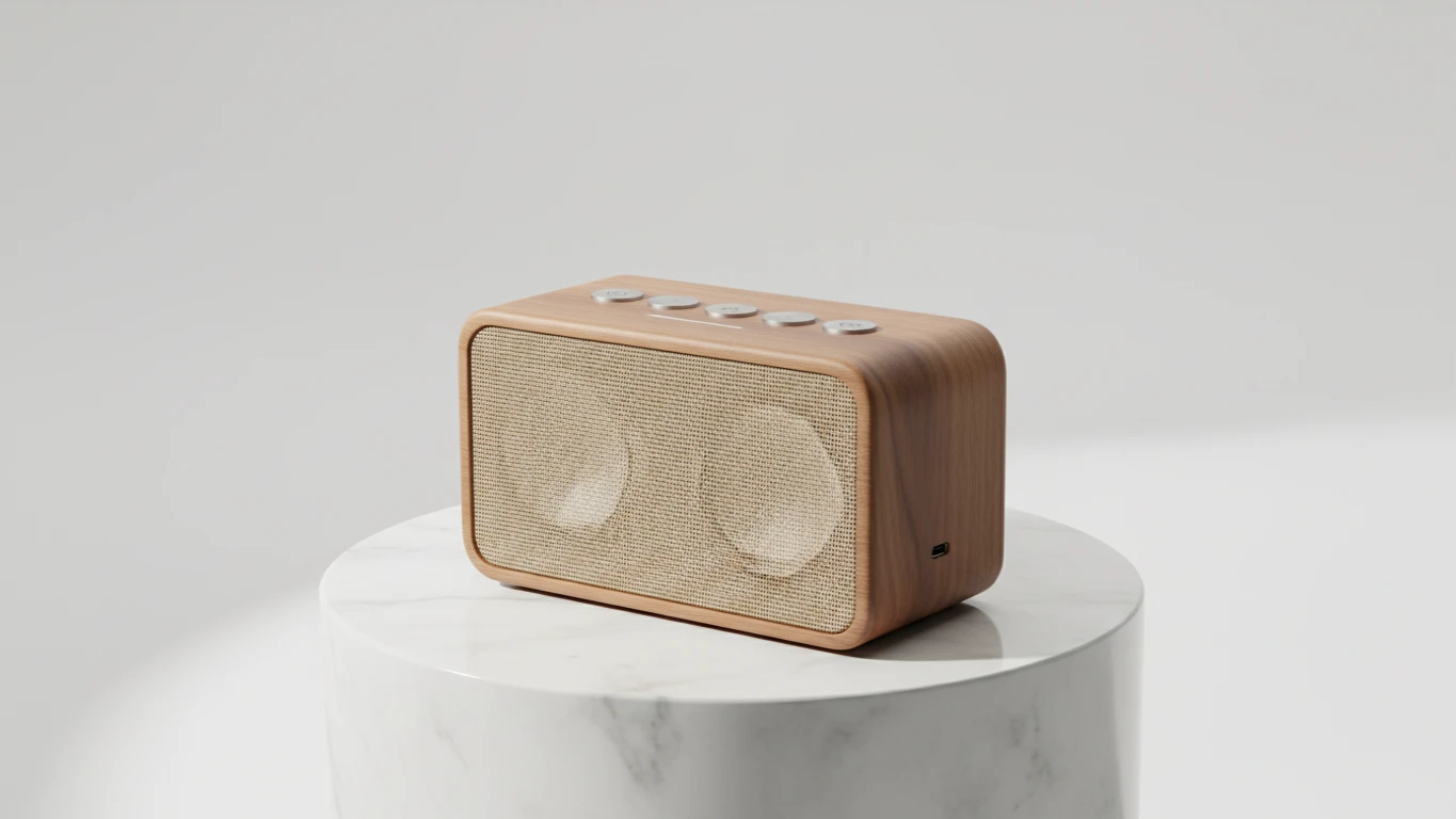 Speaker Bluetooth com Design de Madeira