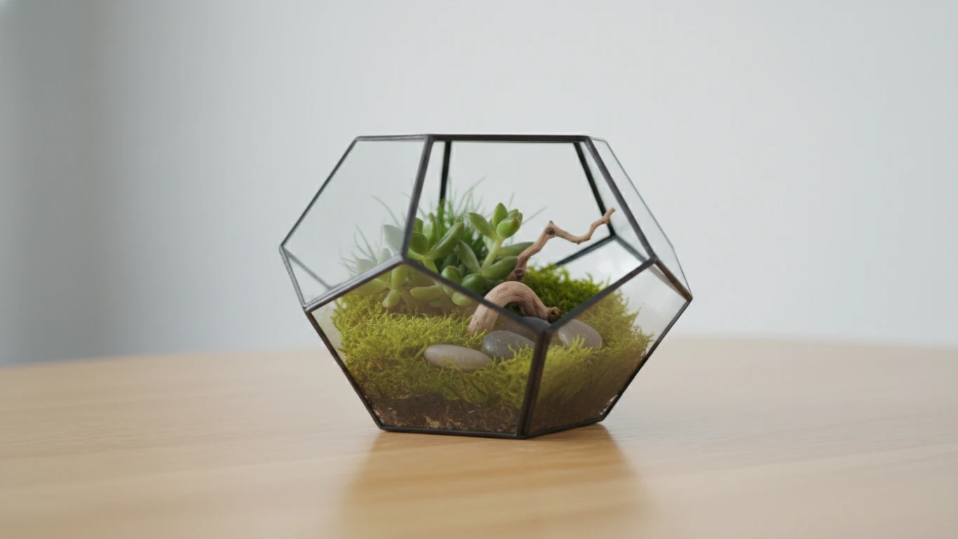 Terrário Geométrico de Vidro e Metal para Mesa