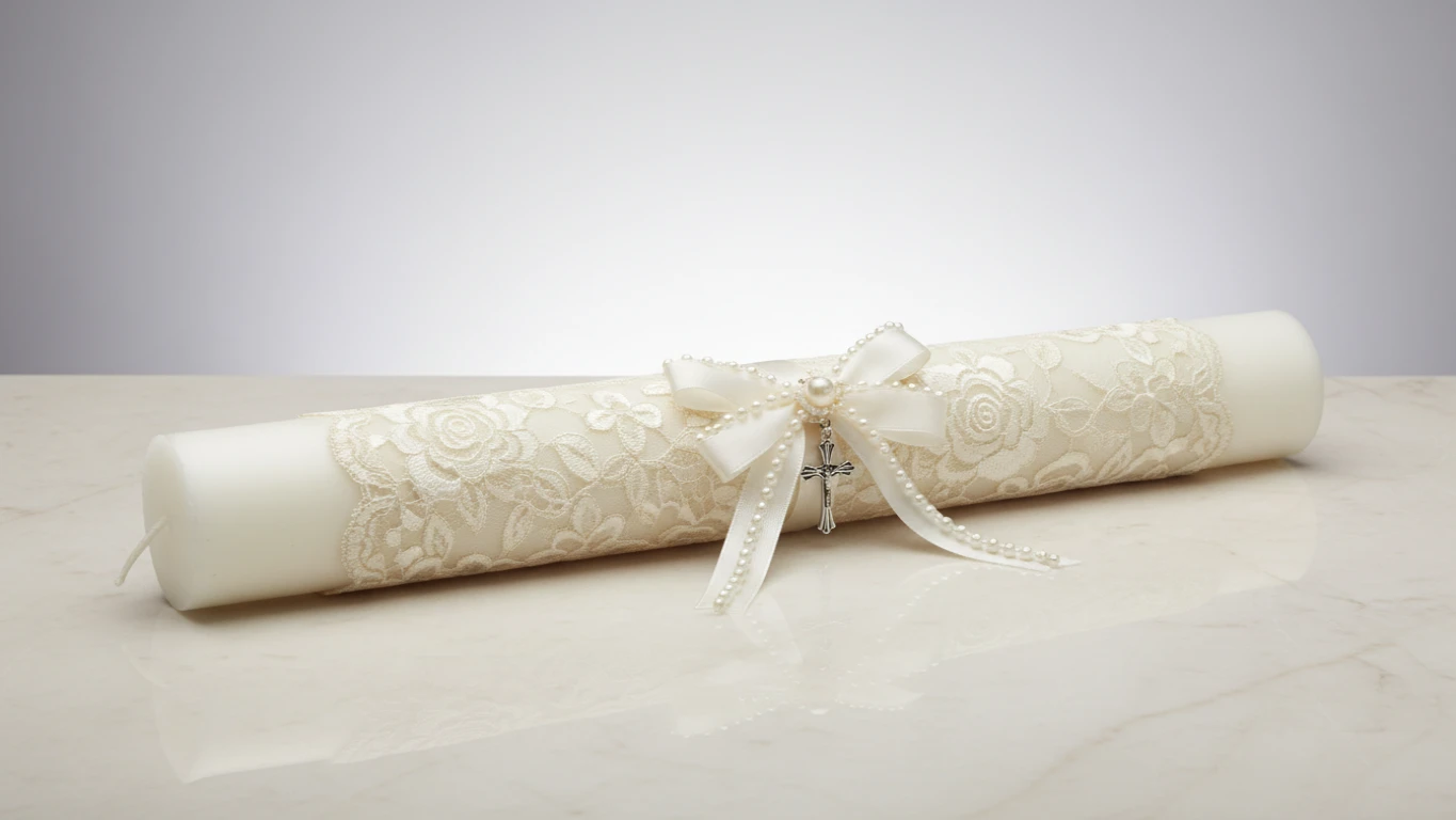 Vela de Batismo Decorada com Renda