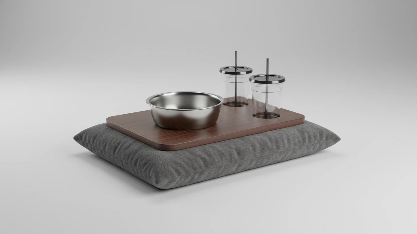 Almofada Bandeja com Porta-Pipoca e Copos