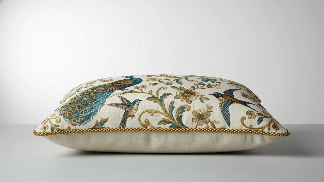 Almofada Bordada de Luxo com Motivos de Aves