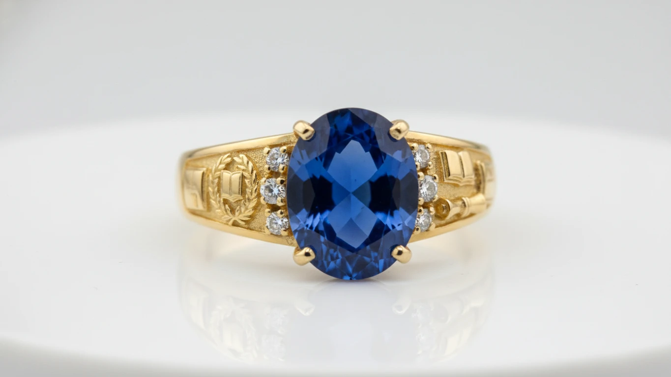 Anel de Formatura em Ouro com Safira Azul
