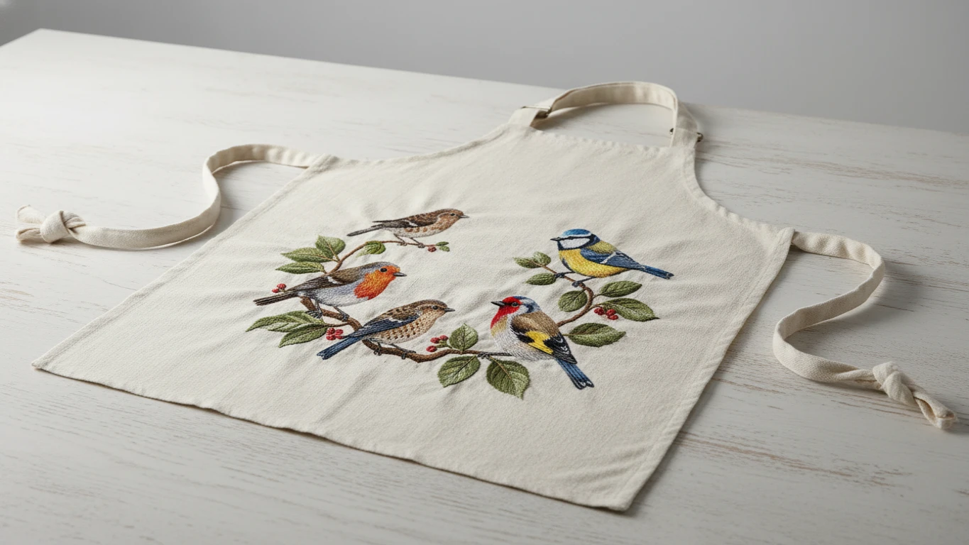 Avental de Cozinha Bordado com Aves