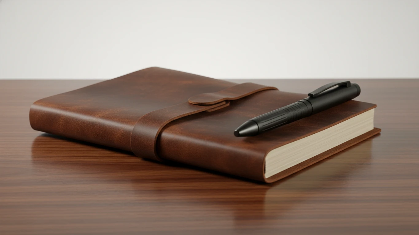 Caderno de Notas de Couro com Caneta Tática