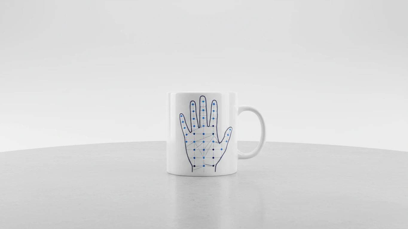 Caneca de Porcelana com Gráfico de Pontos da Mão