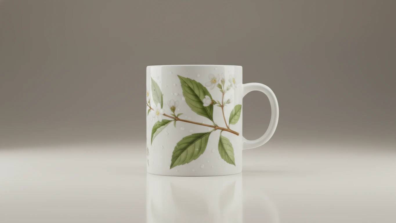 Caneca de Porcelana com Ilustração Botânica