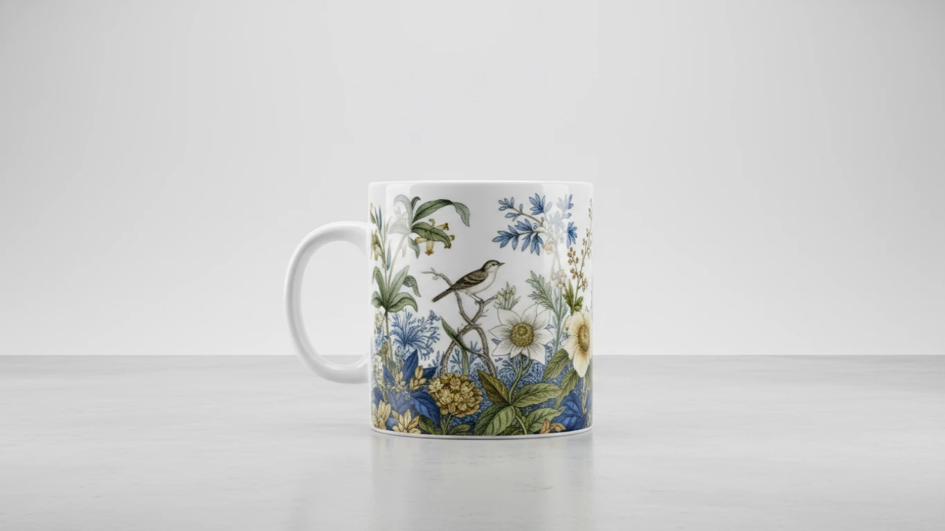 Caneca de Porcelana com Ilustração Profissional