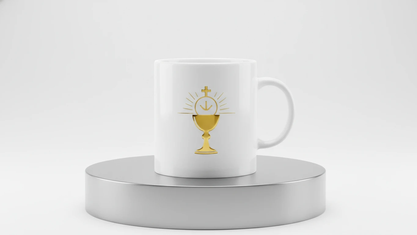 Caneca de Porcelana com Símbolo Eucarístico
