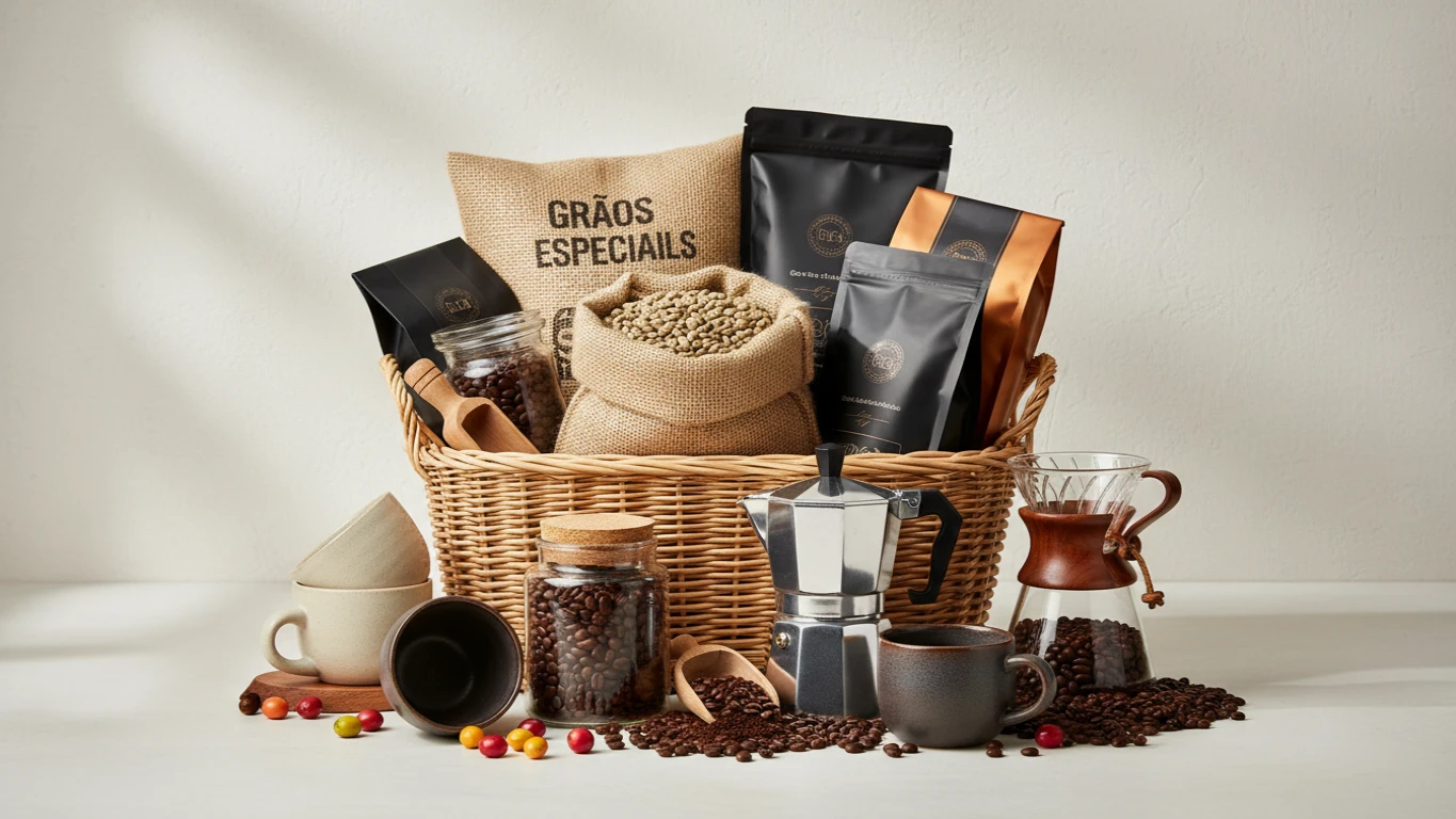 Cesta de Café Gourmet com Grãos Especiais