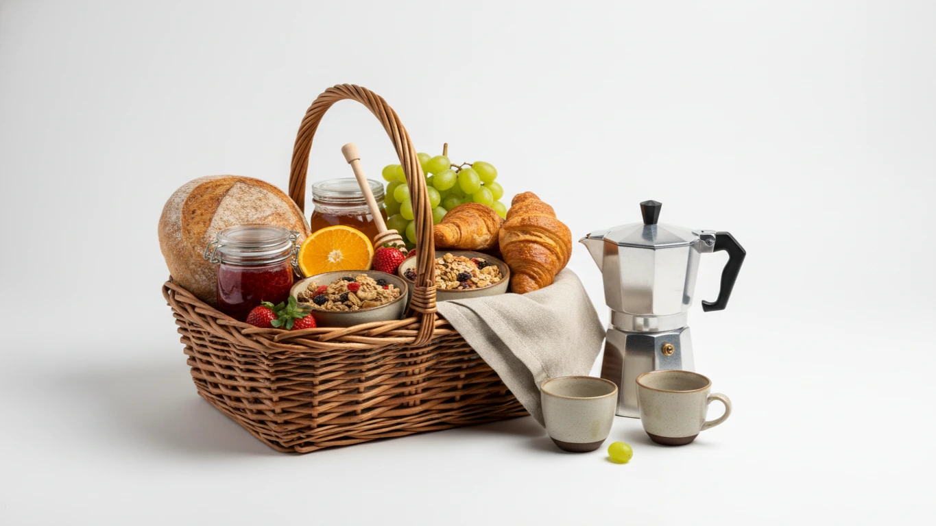 Cesta de Café da Manhã com Itens Artesanais